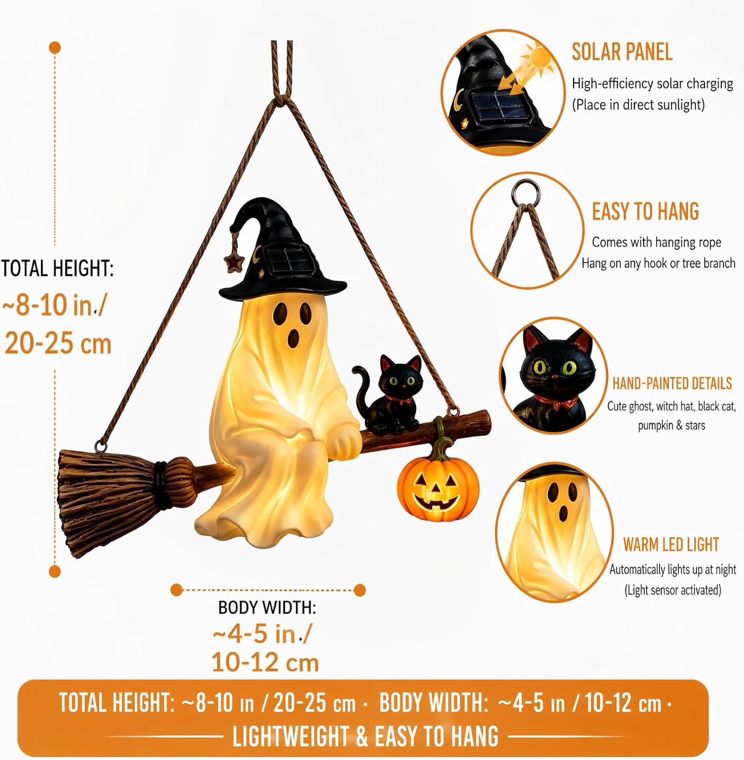Pumpkin Lantern Halloween - Lampa solarna w kształcie ducha, dekoracja