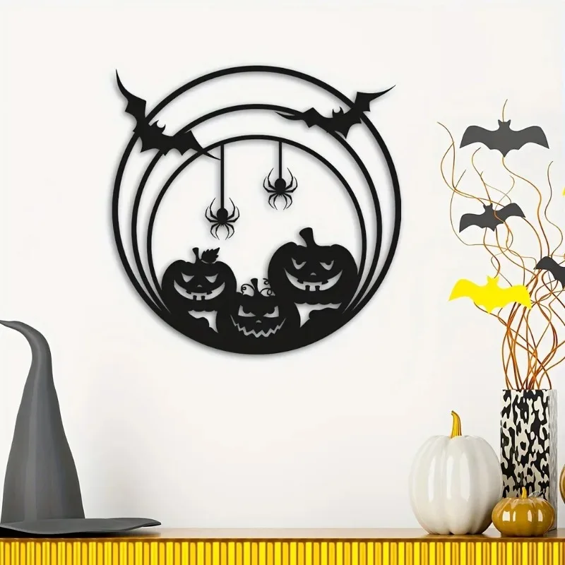Spider Web Halloween Decoration - Metalowa dekoracja ścienna na Halloween: dynia,