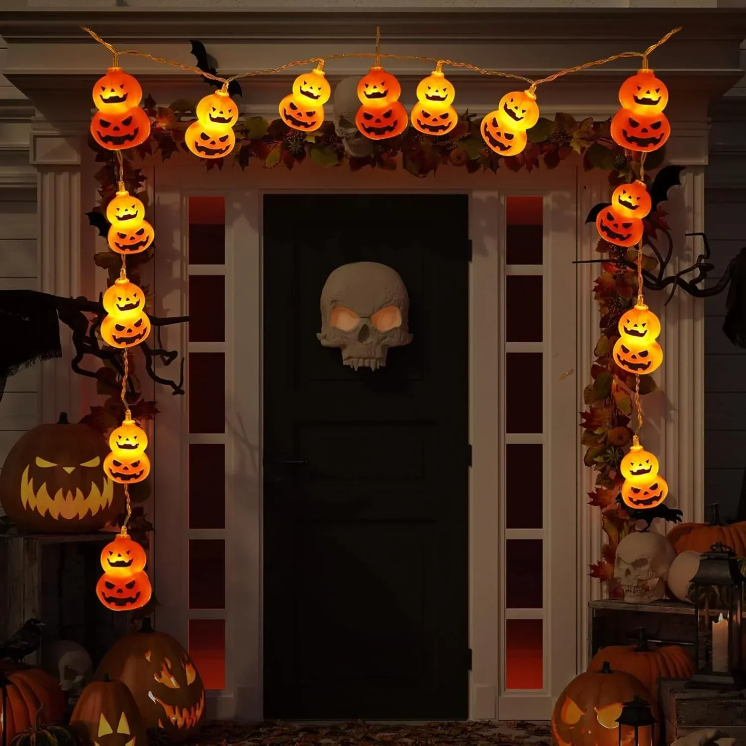 Halloween Led String Lights Orange - Świąteczne lampki w kształcie dyni Jack