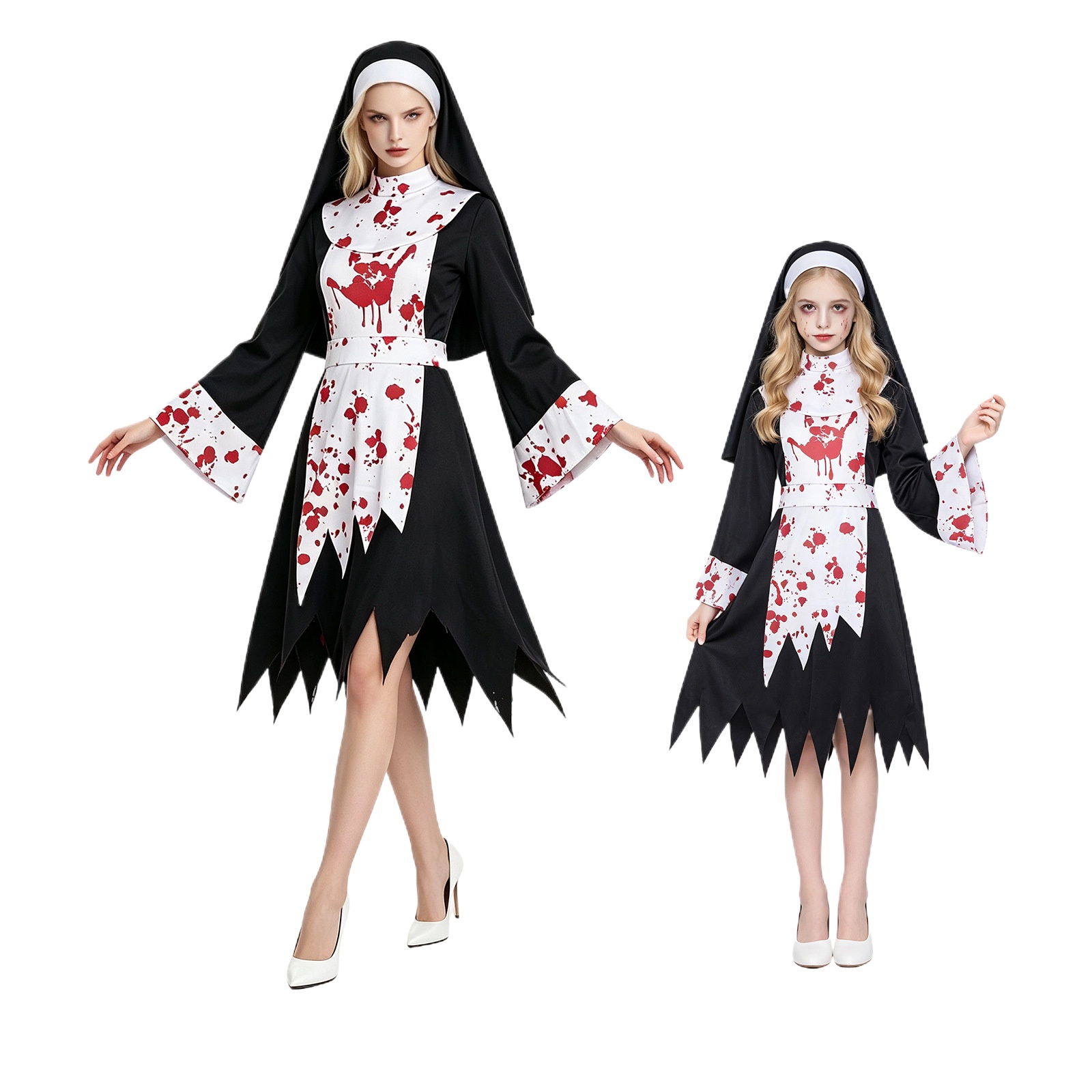 Halloween Costume Kids - Damski i dziecięcy straszny kostium zakonnicy