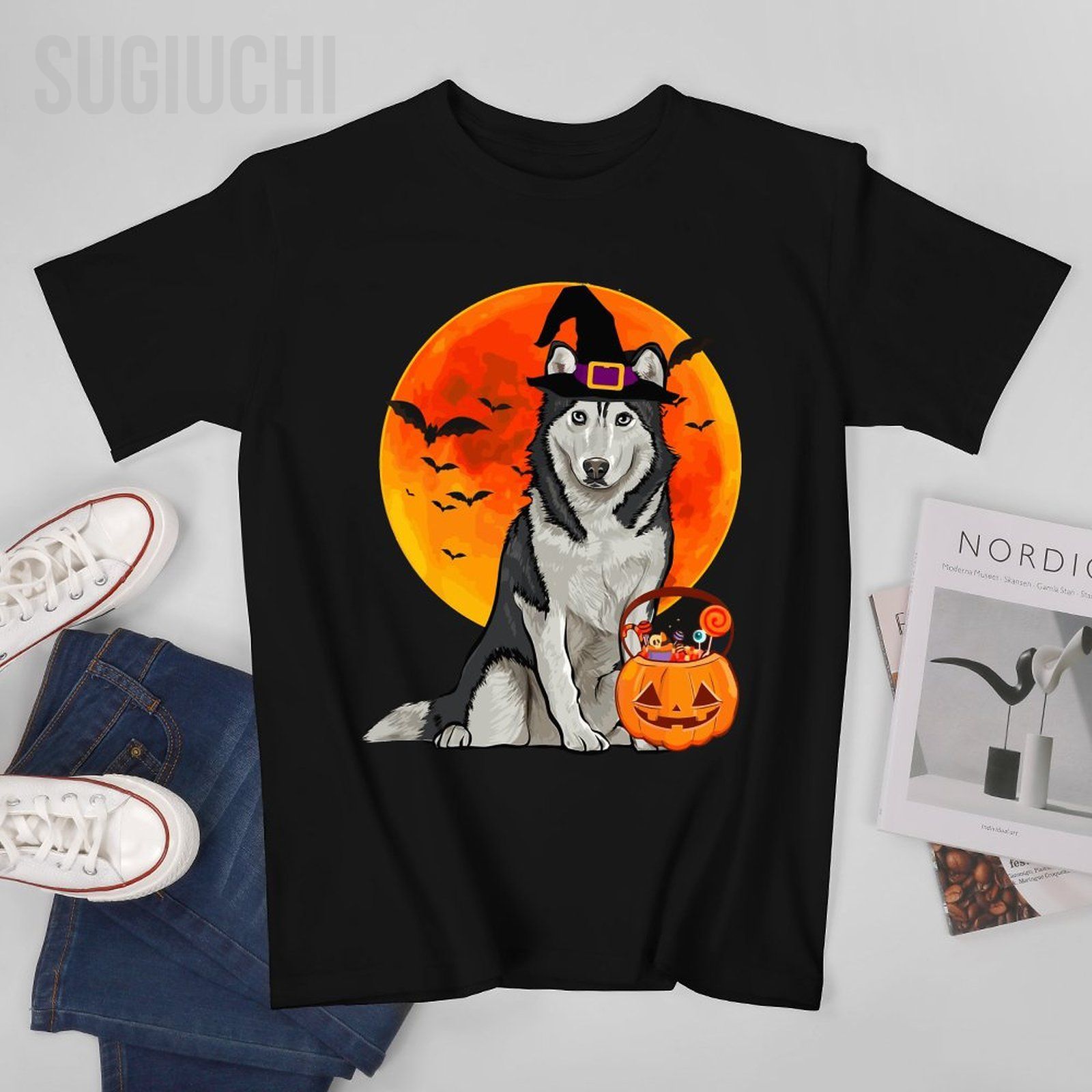 Pumpkin Lantern Halloween - Unisex Męska Koszulka Halloween z Psem