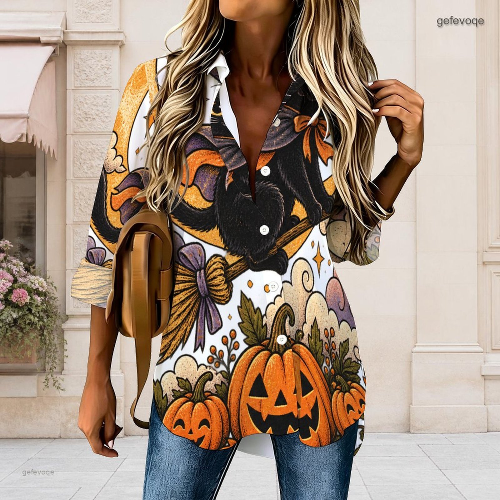 Pumpkin Lantern Halloween - Damska koszula z nadrukiem na Halloween,