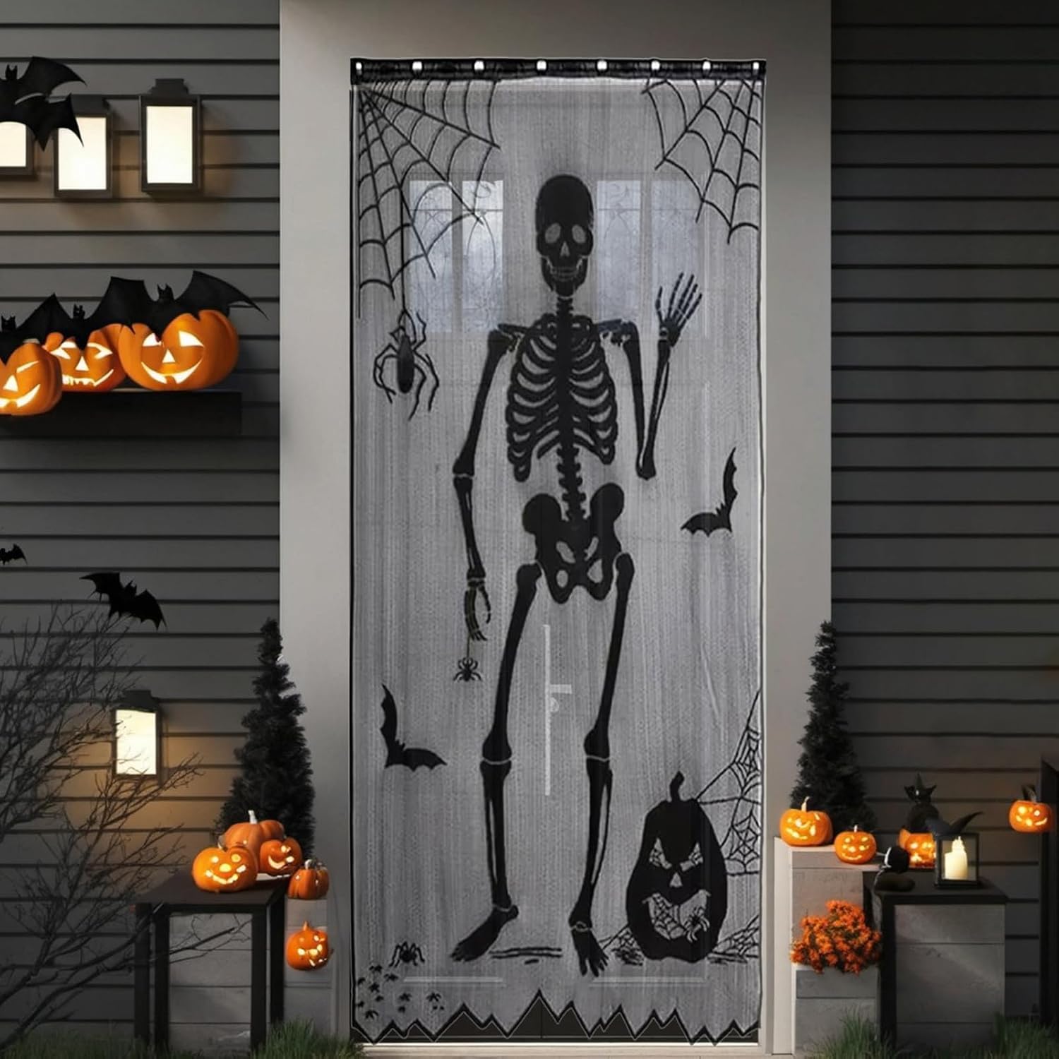 Czarna koronkowa zasłona na dr – Halloween Skeleton Decoration recenzja i cena